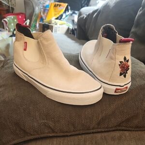 Vans Cream High-Top Sneakers with Rose Detail